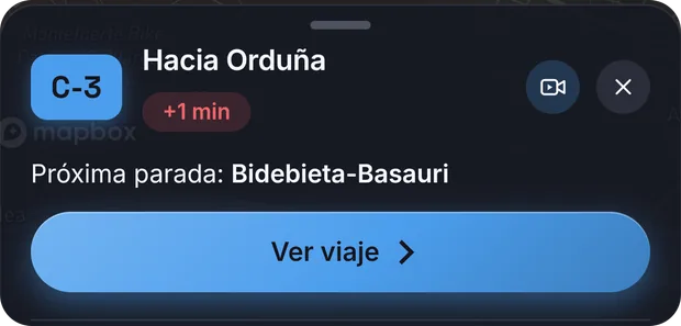Tren C-3 hacia Orduña, un minuto de retraso, próxima parada Bidebieta-Basauri